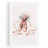 Floral Ballet Shoes Wall Print - Personalized Kids Art