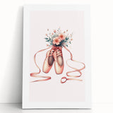 Floral Ballet Shoes Wall Print - Personalized Kids Art