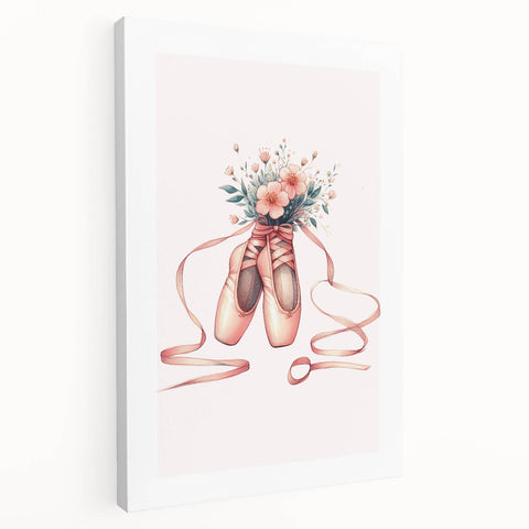 Floral Ballet Shoes Wall Print - Personalized Kids Art