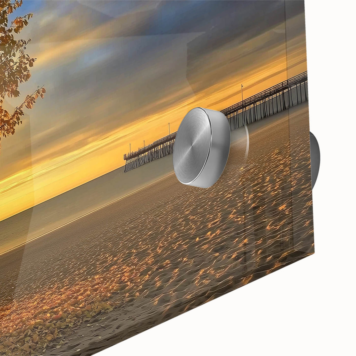 Close-up of a vibrant landscape acrylic artwork depicting serene beaches, showcasing vivid blues and sandy tones, perfect for coastal home decor and art lovers.