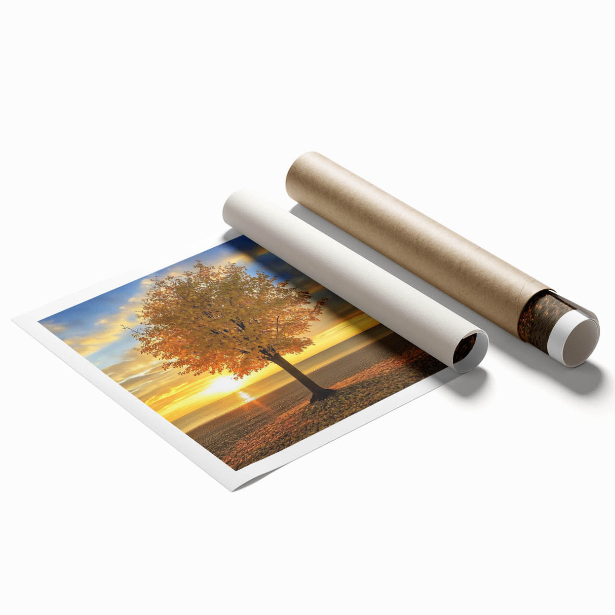 Stunning rolled print showcasing a vibrant beach landscape with clear blue skies, soft sandy shores, and gentle waves, ideal for coastal decor enthusiasts.