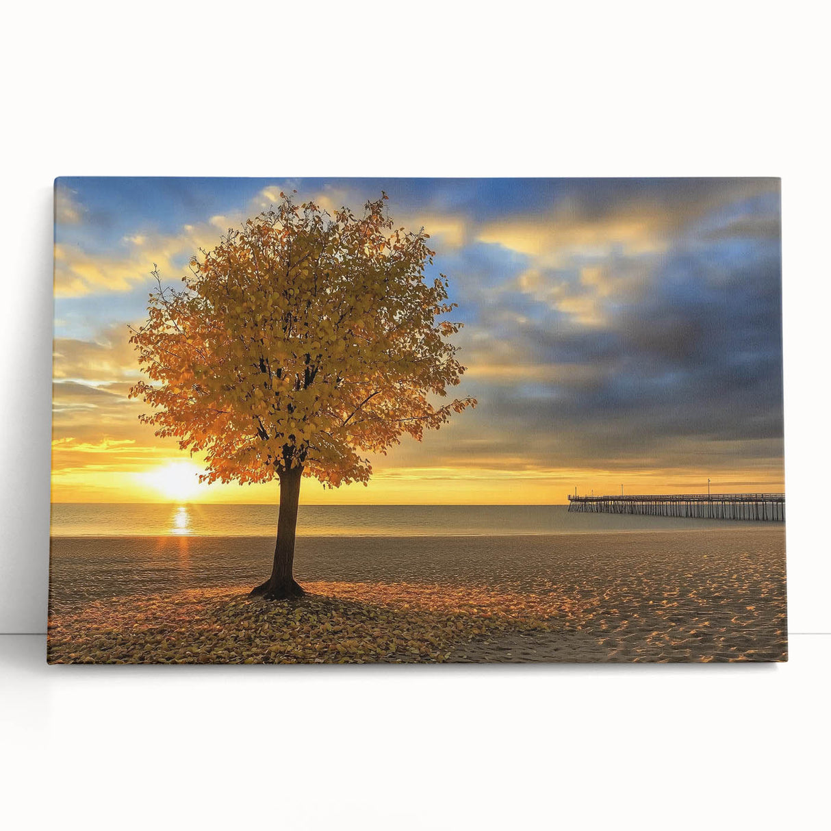 Vibrant stretched canvas artwork depicting a serene beach landscape with gentle waves and soft sand, perfect for coastal home decor and a relaxing atmosphere.