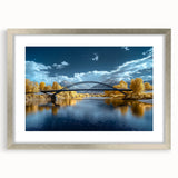 Silver landscape bridge frame with mat, showcasing a modern design, ideal for displaying artwork or photographs, set against a neutral backdrop for enhanced visibility.