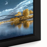 Framed canvas close-up showcasing a vibrant landscape bridge design with rich colors and intricate details, perfect for enhancing home decor and artistic ambiance.