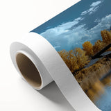 Landscape bridge design on rolled canvas showcasing intricate details and vibrant colors, ideal for home decor or art enthusiasts, securely packaged in a protective tube.
