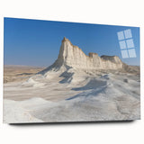 Acrylic landscape artwork of majestic canyons displayed in a sleek glass frame, showcasing rich earthy tones and intricate details, perfect for modern home decor.