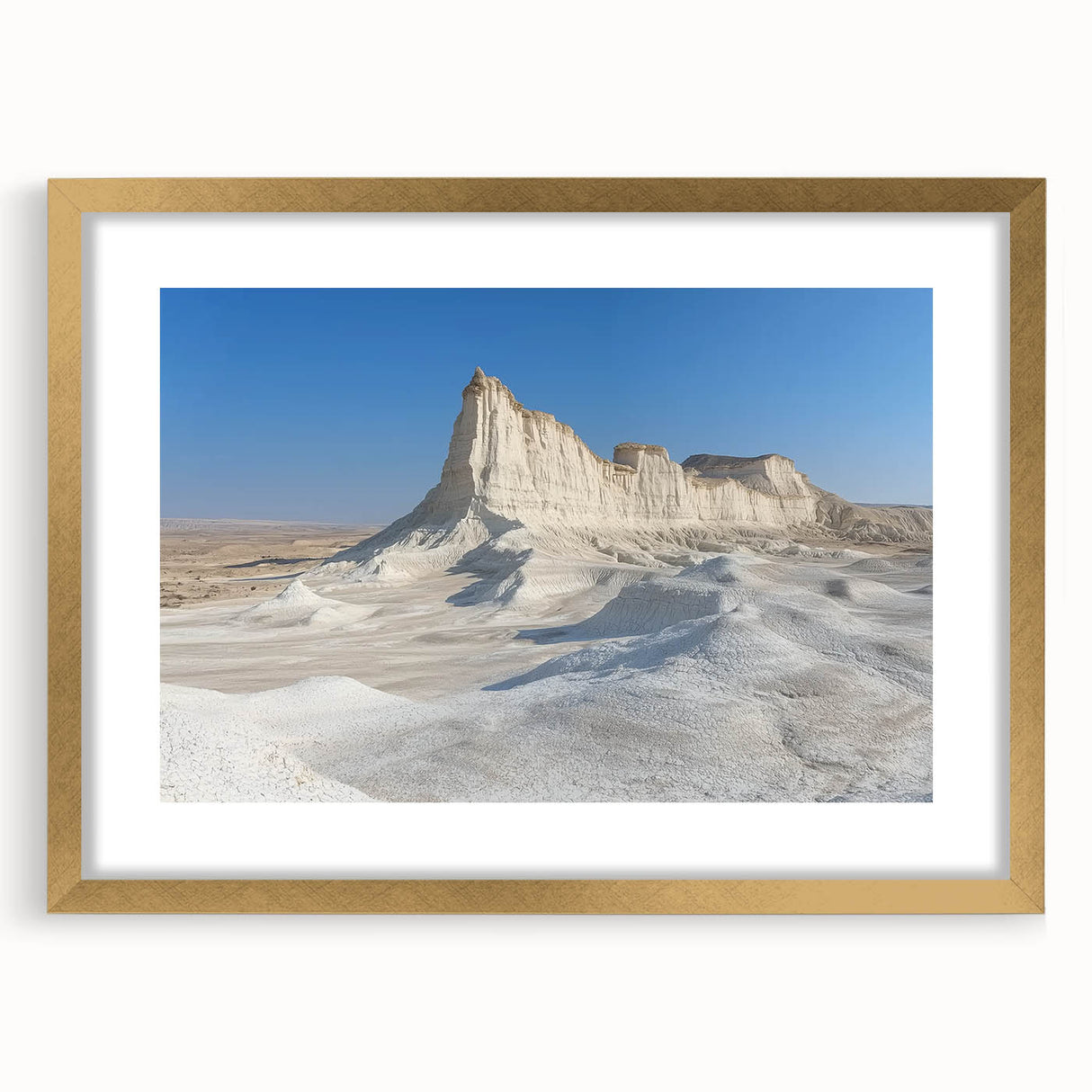 Framed landscape artwork showcasing vibrant canyons in gold matting, enhancing the natural beauty and depth of the scene, perfect for home decor.