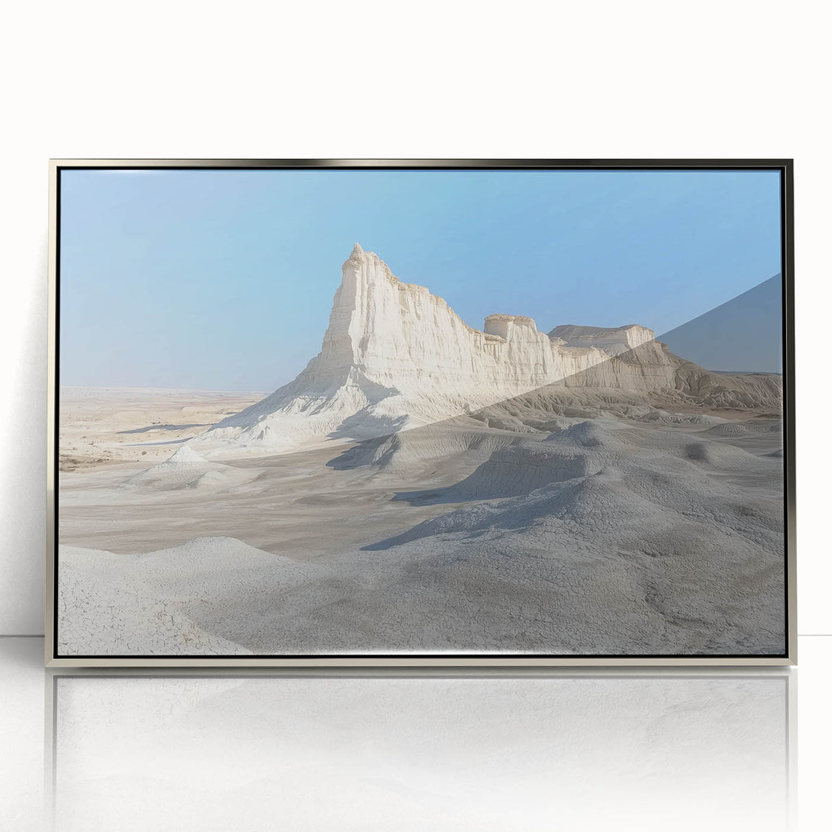 Framed acrylic artwork showcasing a stunning landscape of canyons, featuring vibrant colors and intricate details, perfect for modern home decor.