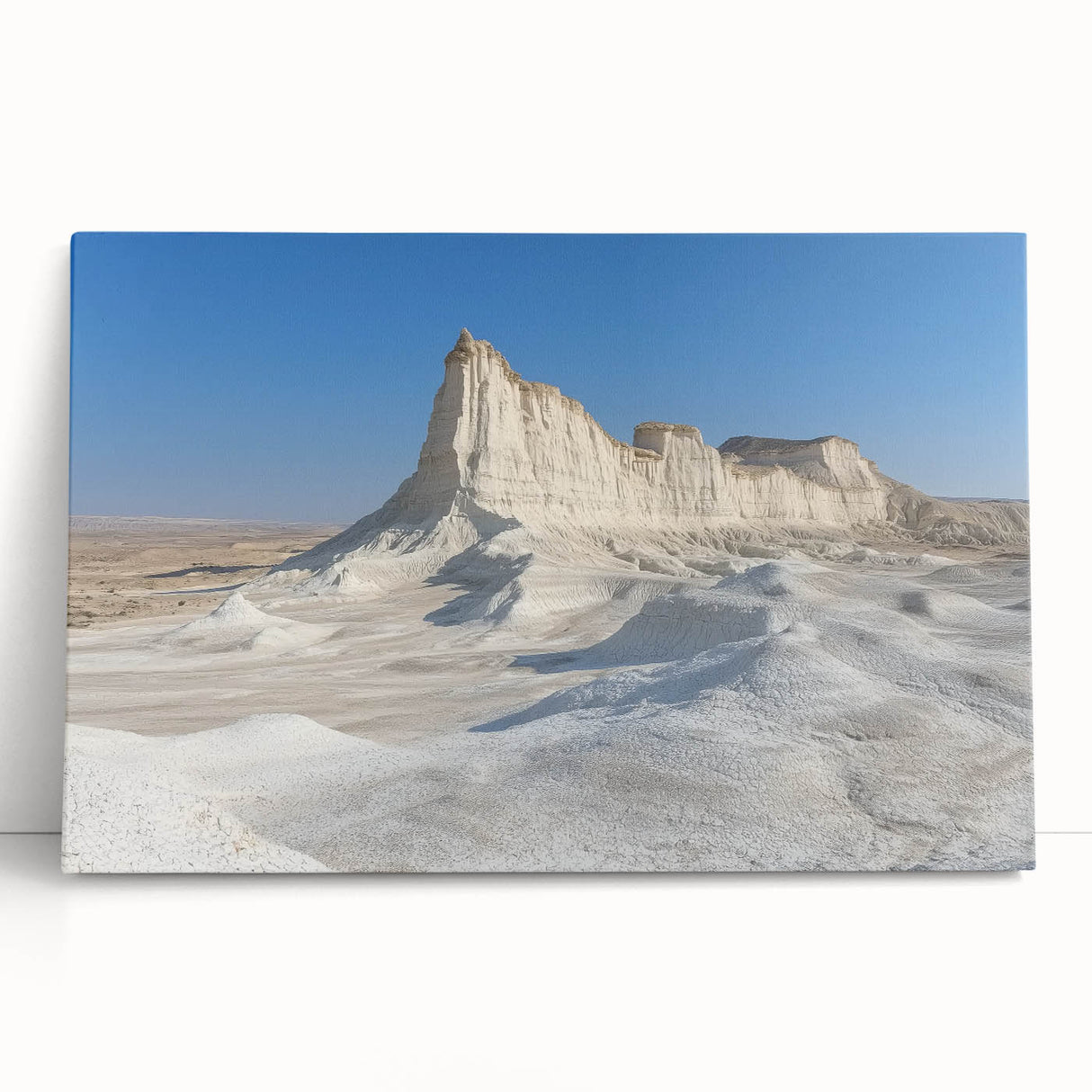 Stretched canvas art depicting vibrant, layered canyons in warm earth tones, perfect for enhancing a modern living space or office decor.