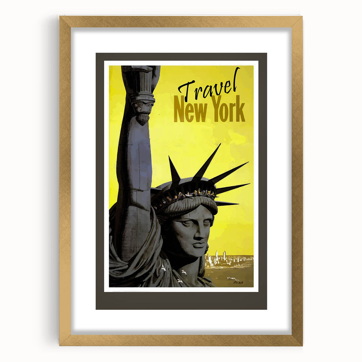 Retro New York Travel Poster - Vintage Statue of Liberty Wall Art