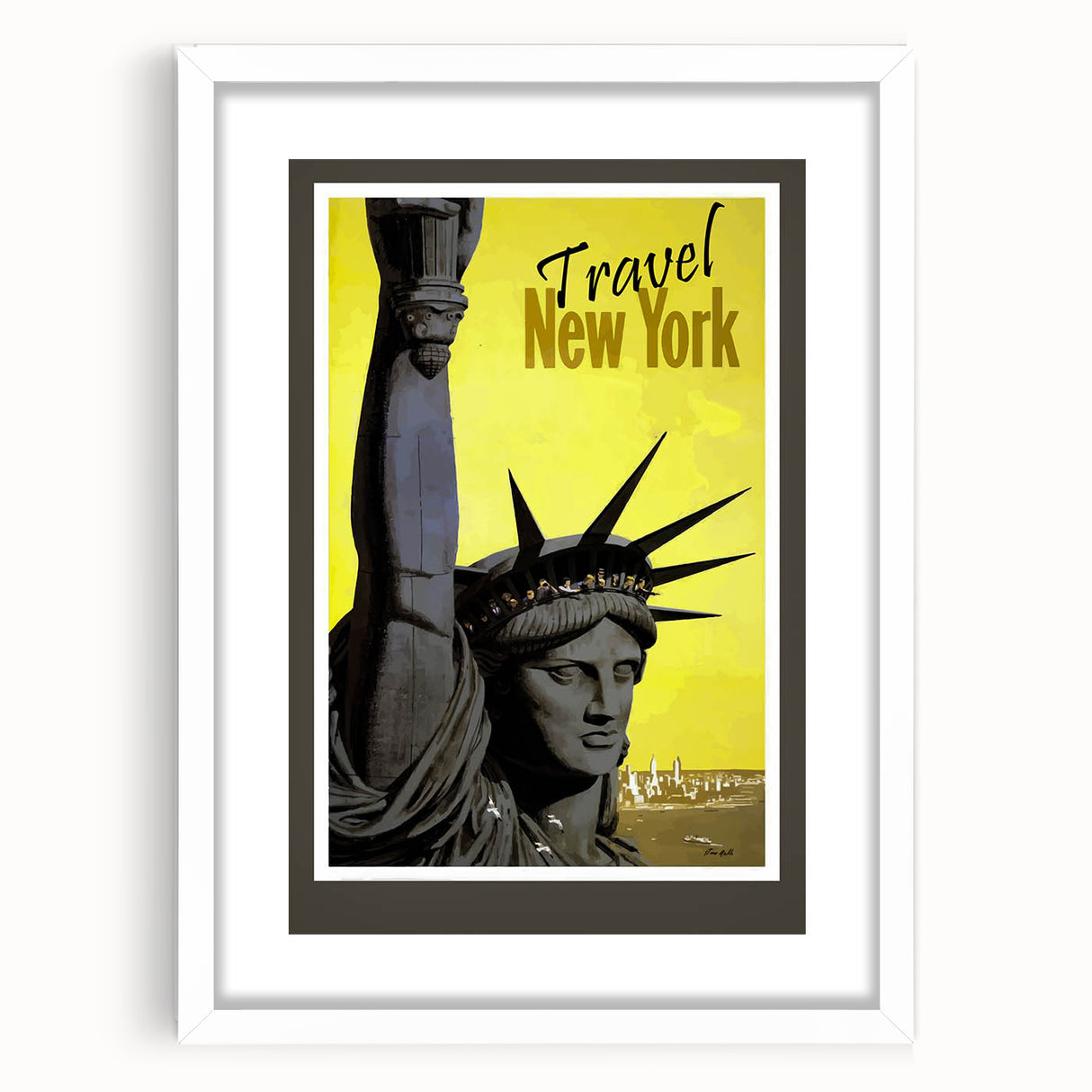 Retro New York Travel Poster - Vintage Statue of Liberty Wall Art