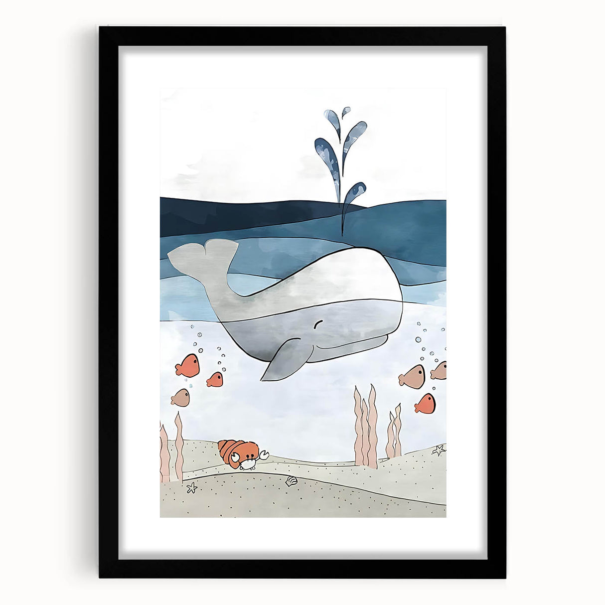 Nursery Wall Art - Peaceful Whale Kids Wall Art Prints for Boys