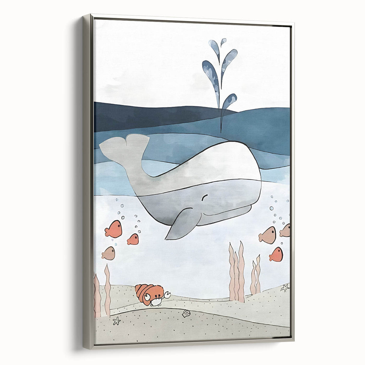 Nursery Wall Art - Peaceful Whale Kids Wall Art Prints for Boys