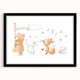 Woodland Animal Parade Nursery Wall Art - Kids Room Prints