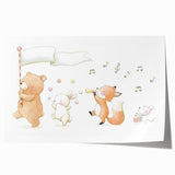 Woodland Animal Parade Nursery Wall Art - Kids Room Prints