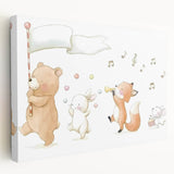 Woodland Animal Parade Nursery Wall Art - Kids Room Prints