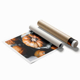 Extra large rolled print depicting an abstract floral design in warm autumn hues.