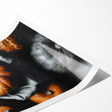 Extra large wall art featuring a line art depiction of flowers in muted earth tones, printed on rolled canvas.