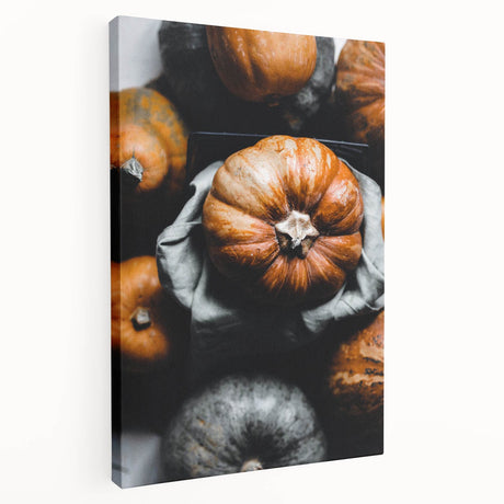 Autumn-themed abstract painting on stretched canvas featuring warm orange and brown tones, suitable for kitchen wall art.
