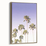 Vintage poster art depicting a serene landscape on a framed canvas, in muted gold and black tones.