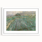 Textured abstract art print featuring swirling shades of blue and yellow on a white framed canvas, ideal for bedroom decor.