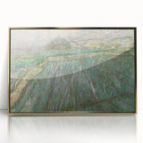 Art deco poster of a Van Gogh painting in a gold frame, using a palette of blues and yellows, ideal for nursery wall art.