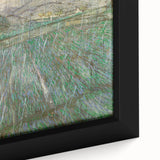 Close-up of a framed canvas featuring a textured, colorful interpretation of Van Gogh's style, ideal for living room decor.