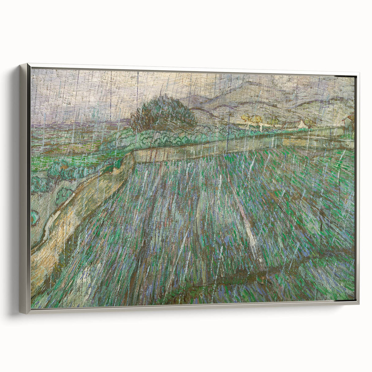 Landscape art painting of a colorful pastoral scene on a framed canvas, ideal for enhancing a living room or study.
