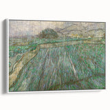 Vintage poster art of Van Gogh on a framed canvas, featuring vibrant colors on a black background.