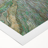 Art deco poster featuring a geometric pattern in muted gold and blue on rolled canvas, suitable for dining room decor.