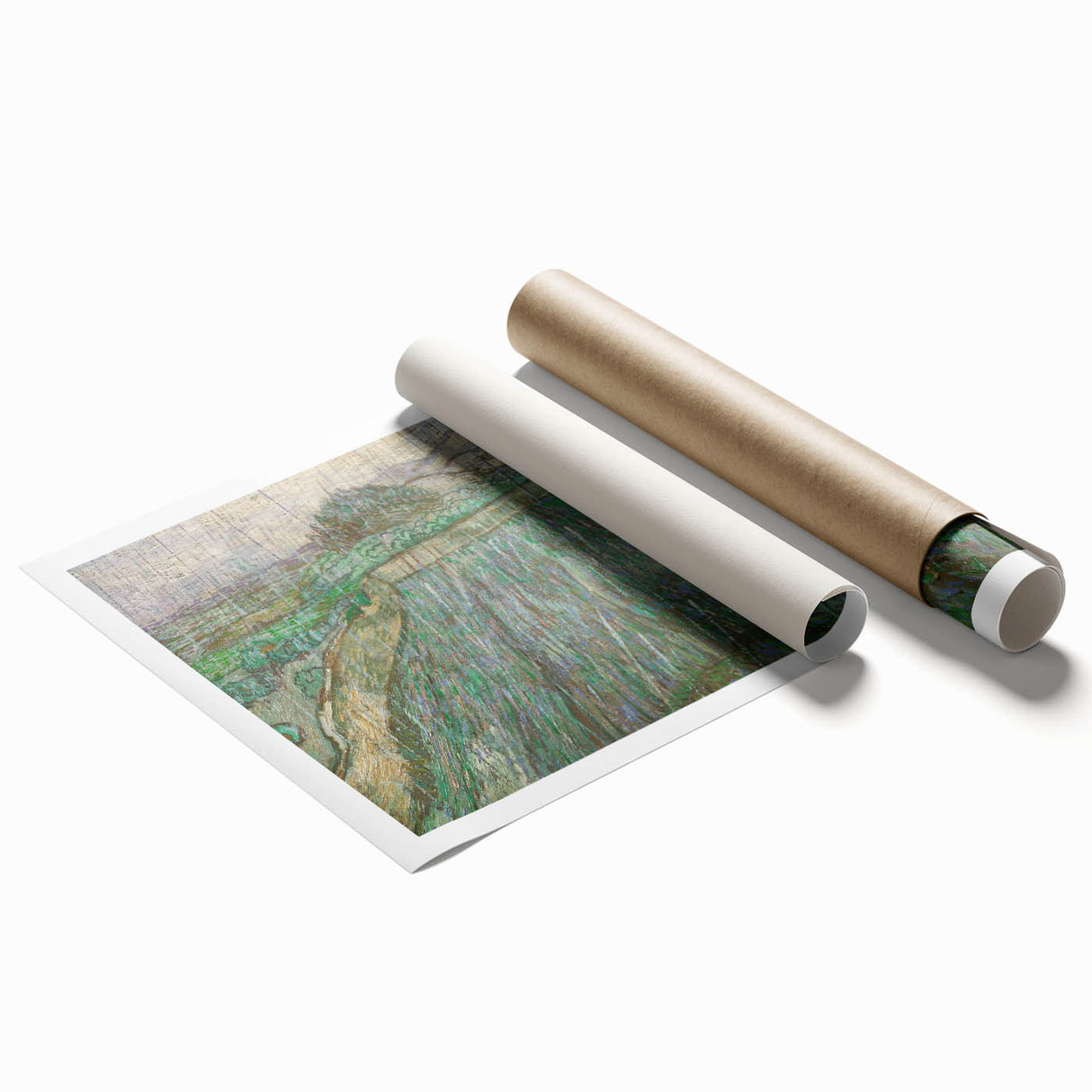 Extra large rolled canvas print depicting vibrant floral art in pastel shades.