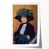 Modern Wall Art - Elegant Woman with Green Hat in Impressionist Style