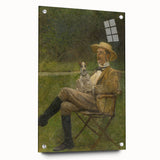 Modern Wall Art - Seated Man with Dog in Serene Outdoor Setting