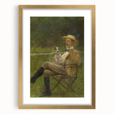 Modern Wall Art - Seated Man with Dog in Serene Outdoor Setting
