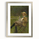 Modern Wall Art - Seated Man with Dog in Serene Outdoor Setting