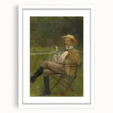 Modern Wall Art - Seated Man with Dog in Serene Outdoor Setting