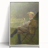 Modern Wall Art - Seated Man with Dog in Serene Outdoor Setting