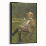 Modern Wall Art - Seated Man with Dog in Serene Outdoor Setting
