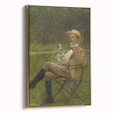Modern Wall Art - Seated Man with Dog in Serene Outdoor Setting