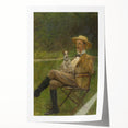 Modern Wall Art - Seated Man with Dog in Serene Outdoor Setting