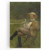 Modern Wall Art - Seated Man with Dog in Serene Outdoor Setting