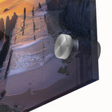 Close-up of a vibrant acrylic landscape painting depicting dramatic cliffs against a serene sky, showcasing rich colors and intricate textures, perfect for home decor.