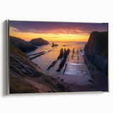 Framed canvas artwork showcasing a stunning landscape of cliffs, featuring silver accents and a side profile view, perfect for modern home decor.