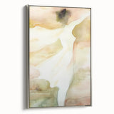 Abstract figurative framed canvas artwork in a sleek silver frame, showcasing vibrant colors and fluid shapes, perfect for modern home decor.
