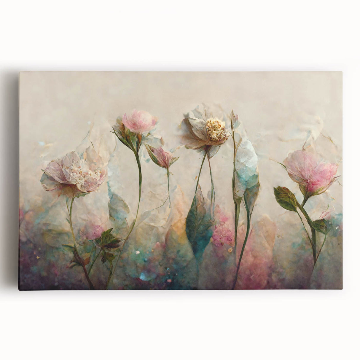 Vibrant abstract florals wall art on stretched canvas, showcasing bold colors and intricate patterns ideal for contemporary home decor, enhancing any living space.
