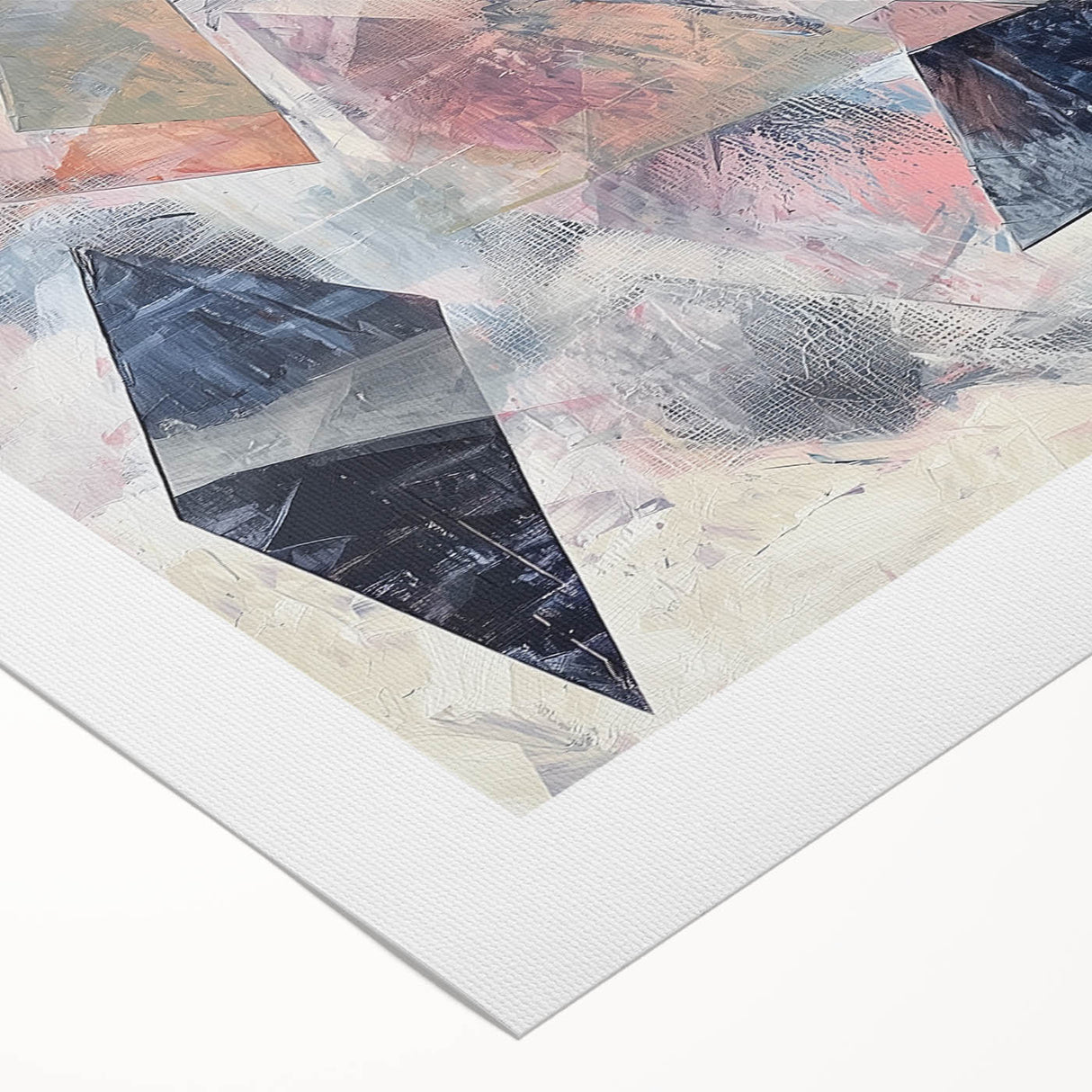 Abstract geometric design rolled canvas in vibrant shades of blue, yellow, and white, showcasing modern art aesthetics, perfect for contemporary home decor.