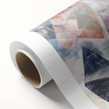 Abstract geometric design on rolled canvas showcasing vibrant colors and intricate shapes, ideal for modern decor. Packaged securely in a protective tube for safe delivery.