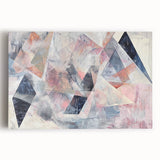 Abstract geometric stretched canvas artwork showcasing vibrant colors and intricate patterns, ideal for modern home decor, enhancing any interior space with artistic flair.