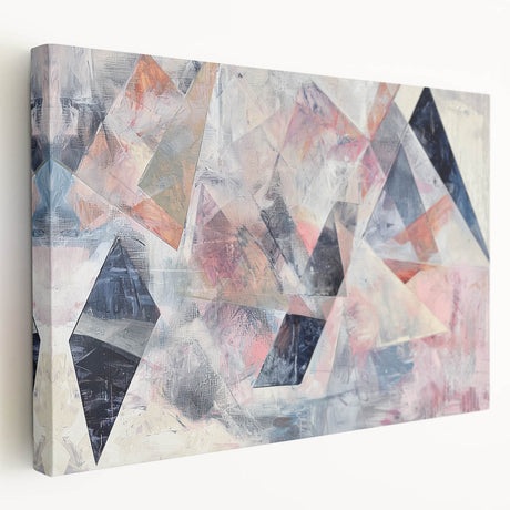 Abstract geometric stretched canvas art with vibrant colors and intricate patterns, showcasing a modern design ideal for contemporary home decor. Perfect for adding a bold statement to any living space.