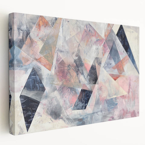 Abstract geometric stretched canvas art with vibrant colors and intricate patterns, showcasing a modern design ideal for contemporary home decor. Perfect for adding a bold statement to any living space.